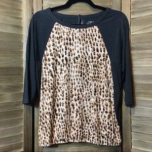 LOFT Leopard and Charcoal Gray Top, Small Petite